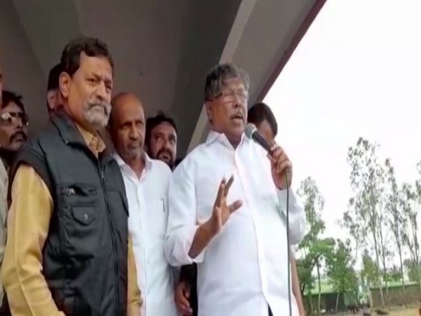 Maharashtra BJP chief and state’s revenue minister Chandrakant Patil addressing a crowd on Sunday