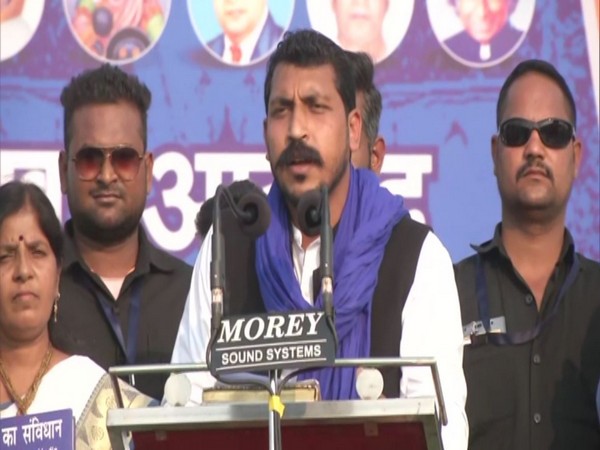 Bhim Army chief Chandrashekhar Azad addressing a rally in Nagpur on Saturday. Photo/ANI