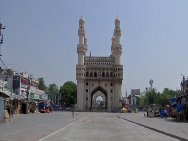 A visual of empty streets in Charminar area, Hyderabad on Monday. Photo/ANI