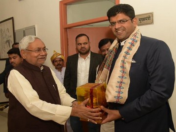 Bihar Chief Minister Nitish Kumar with Haryana Deputy Chief Minister Dushyant Chautala. Photo/ANI