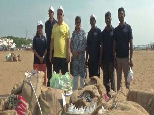 A cleanup activity was held at Edward Elliot's beach on World Clean Up Day in Chennai [Photo/ANI]