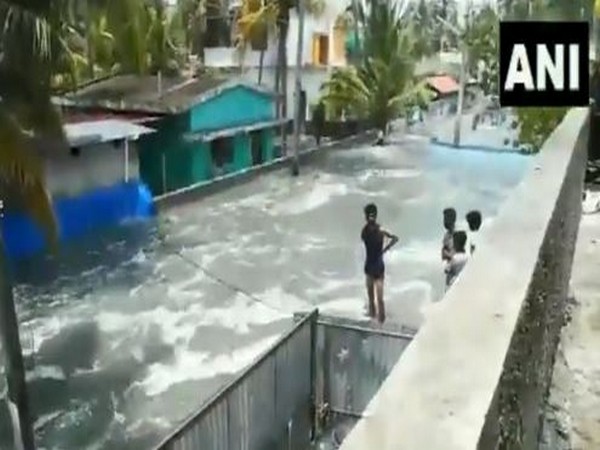 Visual of floods in Chellanam, Kochi on Monday. Photo/ANI
