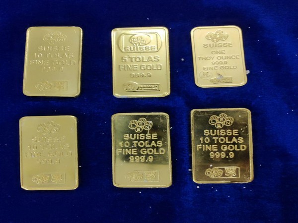 Gold bars recovered from the arrested person. Photo/ANI