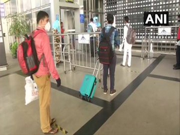 Passengers maintain social distance at Chennai Airport on Monday. [Photo/ANI]