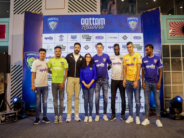 Chennaiyin FC players at the launch of fan-designed kits for 2022-23 campaign (Photo: Chennaiyin FC)