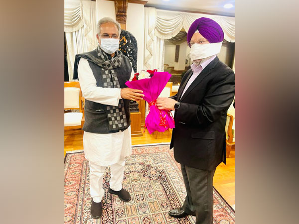 Chhattisgarh Chief Minister Bhupesh Baghel meeting Union Civil Aviation Minister Hardeep Singh Puri today.