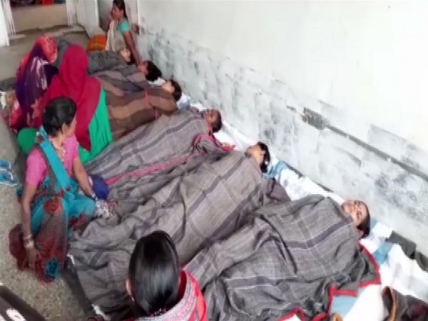 Visual from the district hospital, Chhatarpur where female patients are lying down on beds laid out on the floor. Photo/ANI