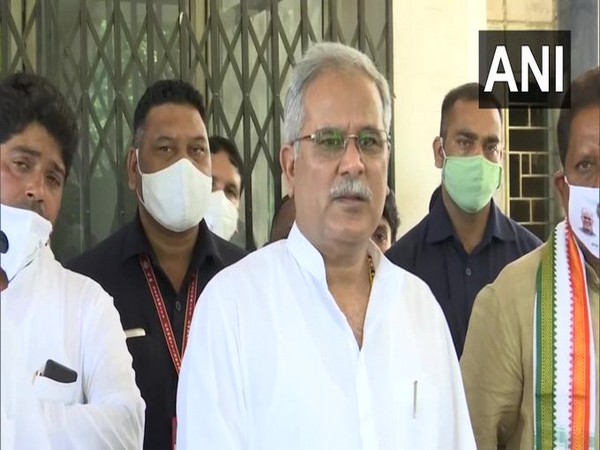 Chhattisgarh Chief Minister Bhupesh Baghel speaking to reporters on Saturday. (Photo/ANI)
