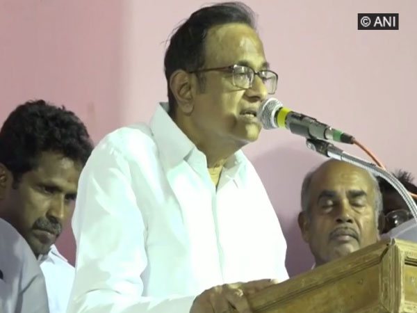 Former Finance Minister P Chidambaram speaking at a election rally in Sivaganga, Tamil Nadu on Sunday.
