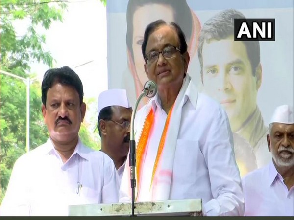 Congress leader P Chidambaram speaking at an anti-CAA protest in Thiruvananthapuram on Saturday. Photo/ANI