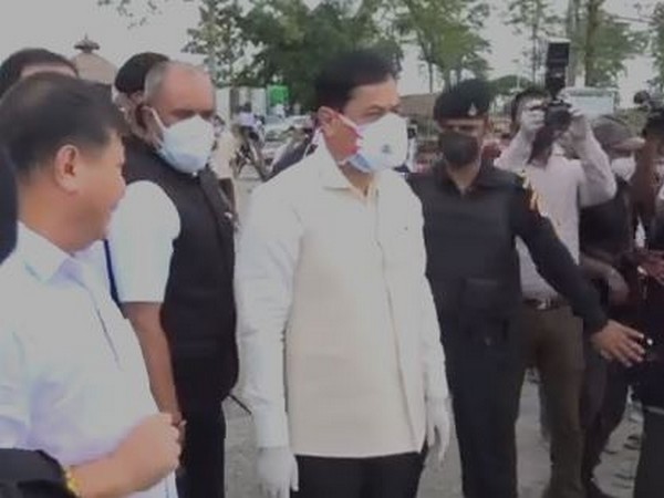Assam Chief Minister Sarbananda Sonowal inspecting flood and erosion caused by the Aie River at Tulsi Jhora in Chirang district.