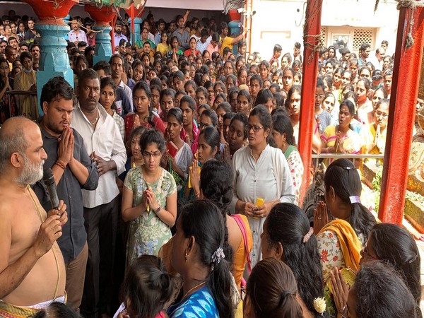Hundreds of women gather at Chilkur Balaji temple in Hyderabad, Telangana on Sunday. Photo/ANI