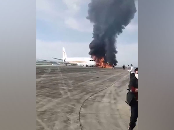 A passenger plane veered off the runway during take-off and caught fire (Photo Credit: Twitter)