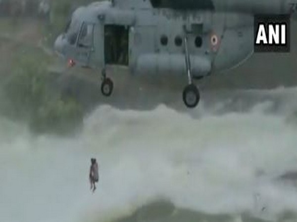 IAF rescuing a man at Khutaghat Dam near Chhattisgarh's Bilaspur on Monday.