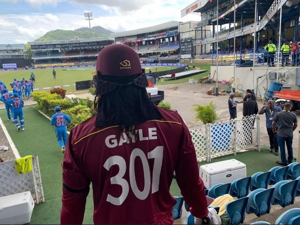 West Indies batsman Chris Gayle wearing 301 number jersey on Wednesday. (Photo/ Windies Cricket)