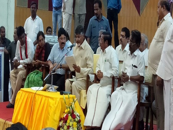 Andhra Pradesh Chief Minister Chandrabbau Naidu (Centre) addressing a media briefing in Chennai on Tuesday