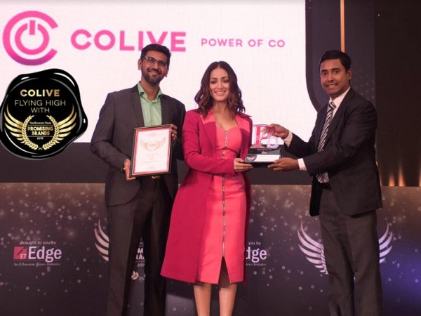 Colive awarded the ET Promising Brand of the year, Bollywood actress Yami Gautam handing over the trophy to Arnab Karmakar, Head of Operations 