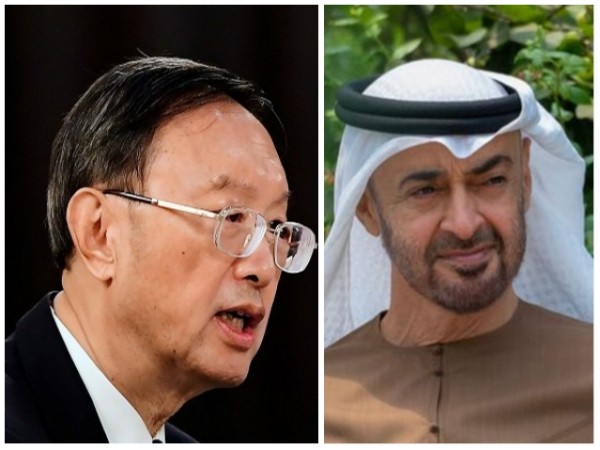 Chinese diplomat Yang Jiechi and President of the United Arab Emirates (UAE) Sheikh Mohamed bin Zayed Al Nahyan