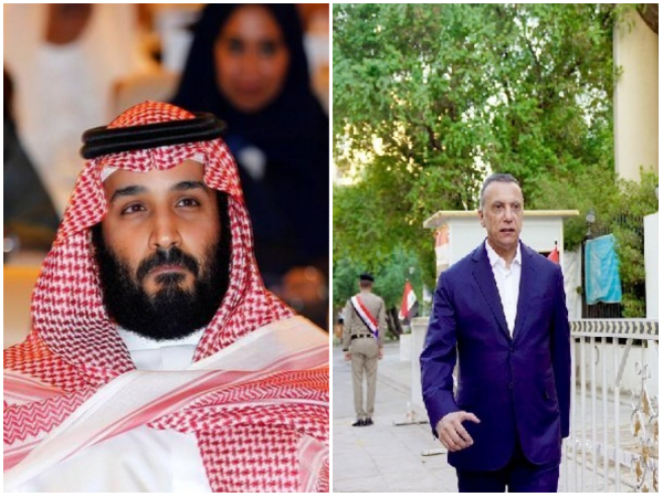 Saudi Arabia's Crown Prince Mohammed bin Salman Al Saud and Iraqi Prime Minister Mustafa al-Kadhimi