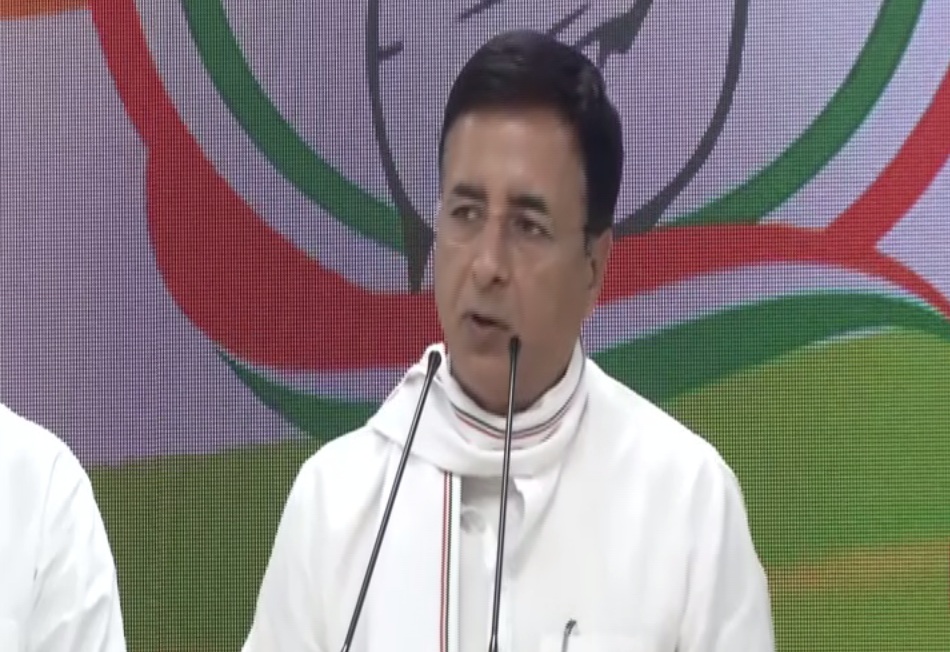 Congress National Spokesperson Randeep Singh Surjewala addressing a press conference on Friday. Photo/ANI