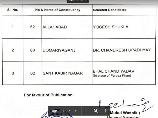 Congress party releases names of 3 candidates for Lok Sabha polls.
