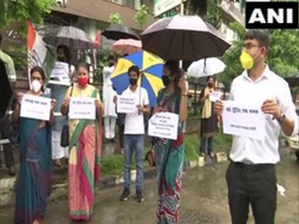 Assam Congress stages protest under 'Save Democracy, Save Constitution' campaign in Guwahati on Monday.