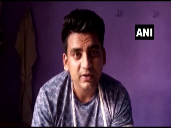 Constable Ajay Kashyap, who sustained injuries in the Kanpur encounter on July 3 speaking to ANI on Friday. Photo/ANI