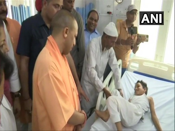 Uttar Pradesh CM Yogi Adityanath visited Moradabad district hospital for an inspection on Sunday.[Photo/ANI]