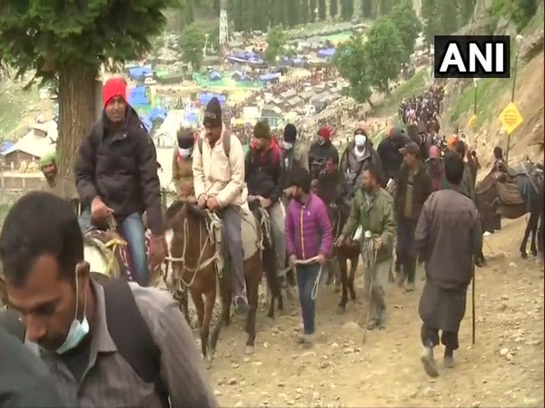 The first batch of pilgrims left embarked on Amarnath yatra from Baltal base camp on Monday morning. Photo/ANI