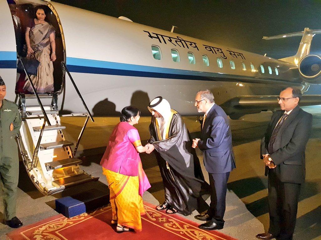 xternal Affairs Minister Sushma Swaraj reached Abu Dhabi  on Friday
