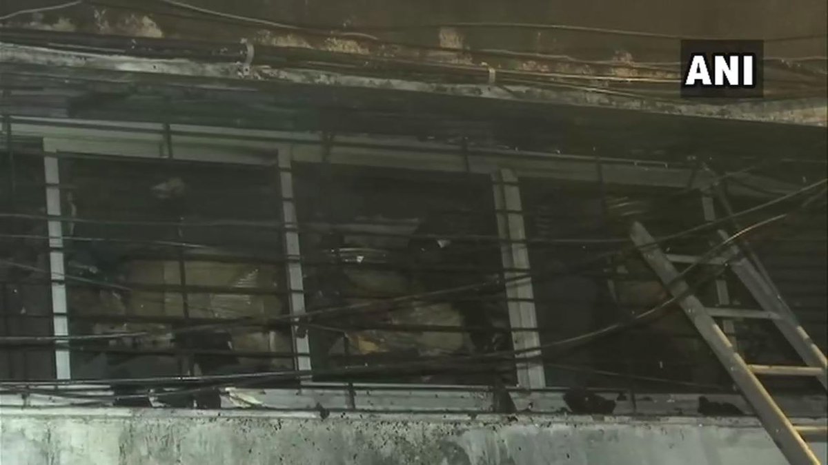 A visual of the burnt car service centre in Mumbai, Maharashtra [Photo/ANI]