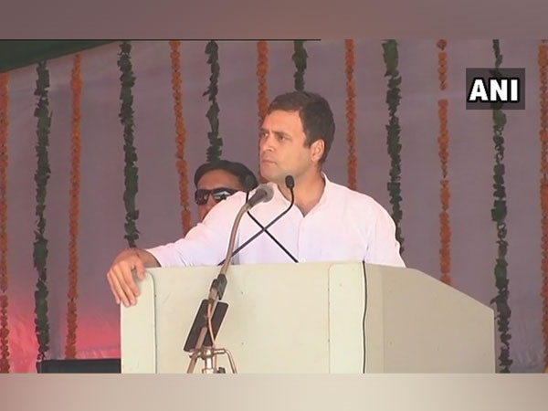 Congress President Rahul Gandhi addressing a rally in Moga, Punjab on Thursday (Photo/ANI)