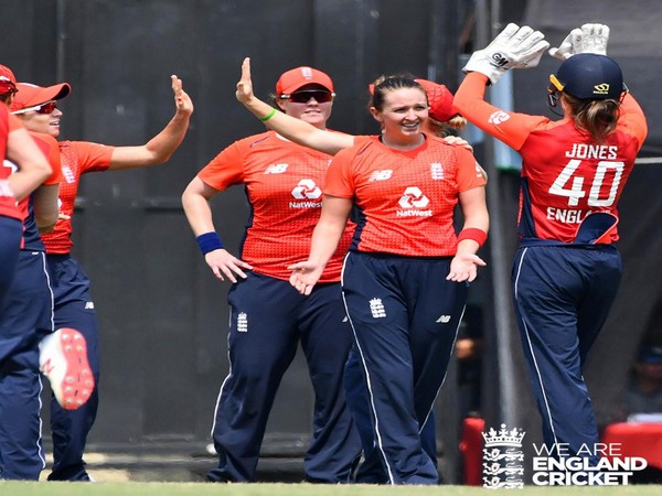 England Women's team celebrating their victory at guwahati (Courtesy- England Cricket Twitter)