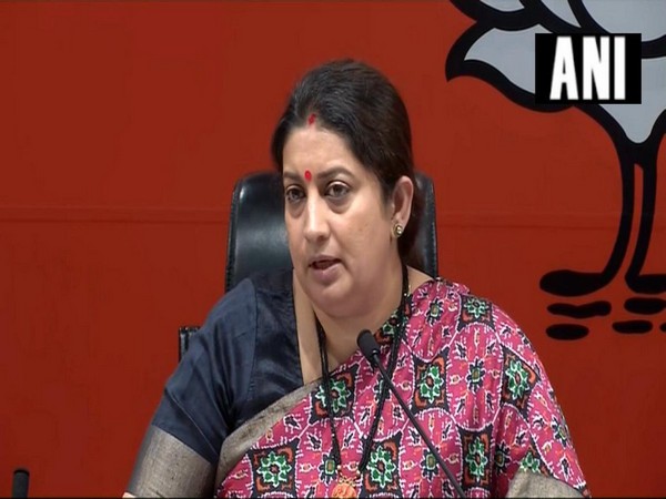Union Minister Smirti Irani speaks to media in New Delhi on Wednesday [Photo/ANI]