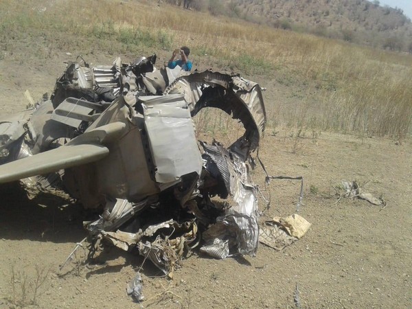 Debris from the crashed MiG-27 UPG on Sunday. Photo/ANI
