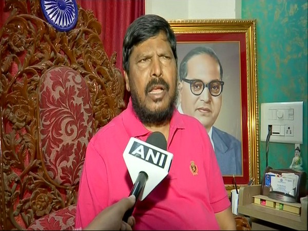 RPI leader Ramdas Athawale talking to ANI on Sunday. Photo/ANI