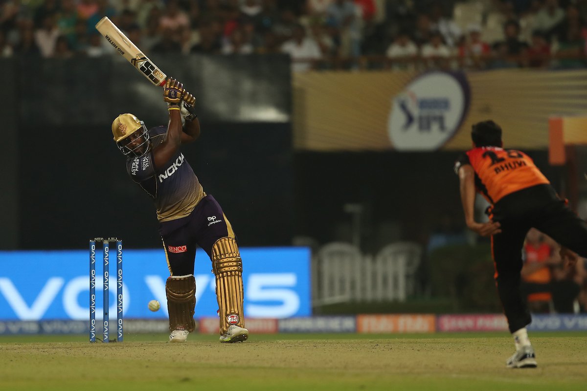 Andre Russell playing a shot at Eden Gardens (Courtesy- IPL Twitter)
