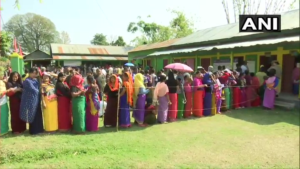 Voting underway at a polling station in Imphal, in Outer Manipur Lok Sabha constituency. [Photo/ANI]