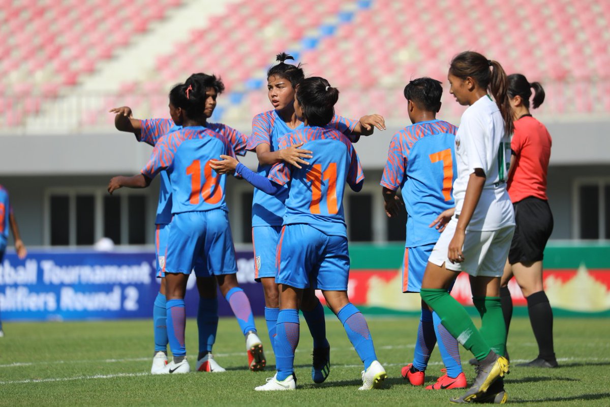 Indian team celebrates a goal (Courtesy Indian Football Team Twitter)