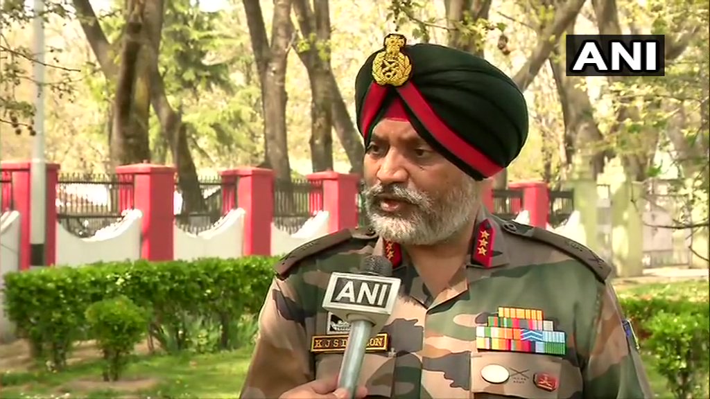 Lt Gen KJS Dhillon speaking to ANI on Sunday in Srinagar, Jammu and Kashmir. Photo/ANI
