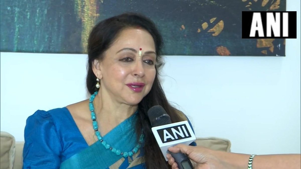 BJP candidate Hema Malini speaking to ANI exclusively in Mathura on Saturday. Photo/ANI