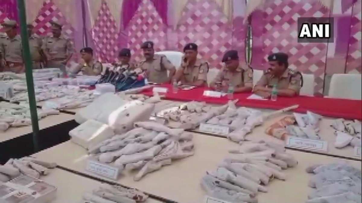 Police seized huge quantity of weapons and liquor during regular checking in Bulandshahr, UP [Photo/ANI]