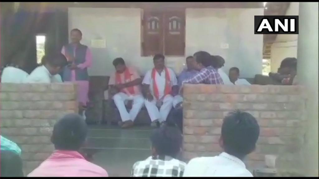 BJP MLA Ramesh Qatar addressing a public meeting in Dahod on Tuesday. Photo/ANI