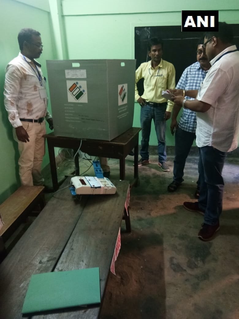 Malfunctioned VVPAT being fixed at Silchar on Thursday. Photo/ANI