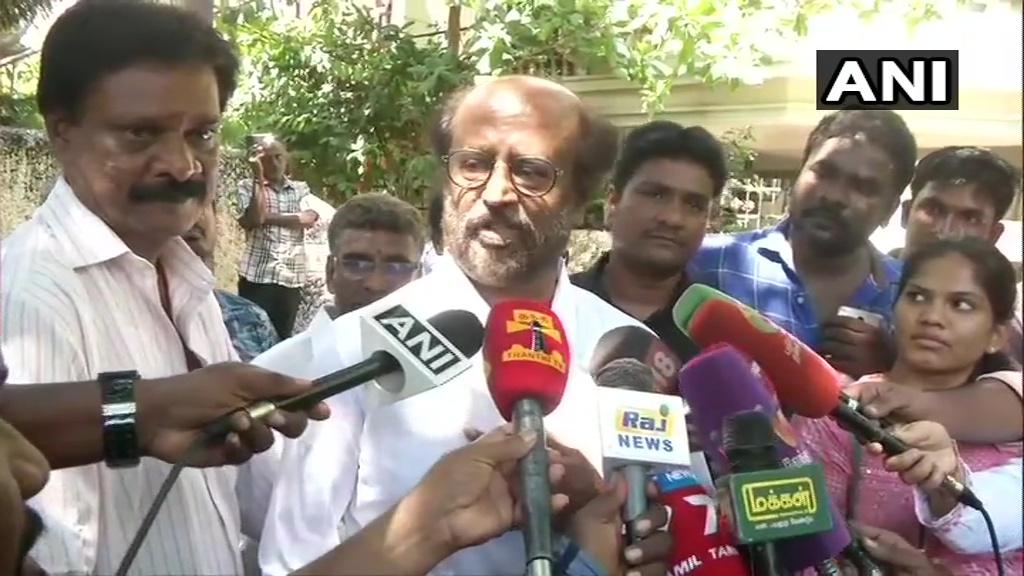 Rajinikanth speaking to media persons in Chennai on Friday. Photo/ANI