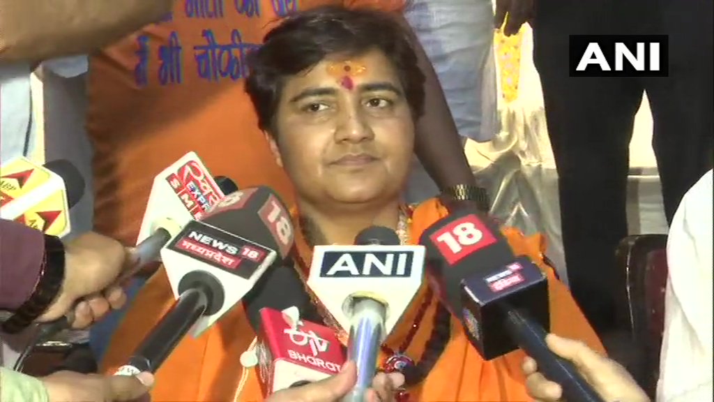 Pragya Singhj Thakur speaking to reporters in Bhopal on Friday Photo/ANI