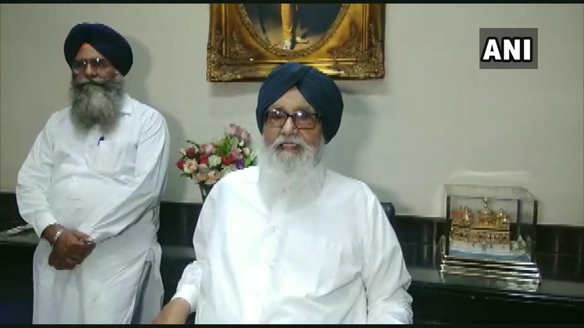 Prakjash Singh Badal made an announcement about the SAD candidates contesting from Bathinda and Ferozepur Lok Sabha constituency on Tuesday. [Photo/ANI]