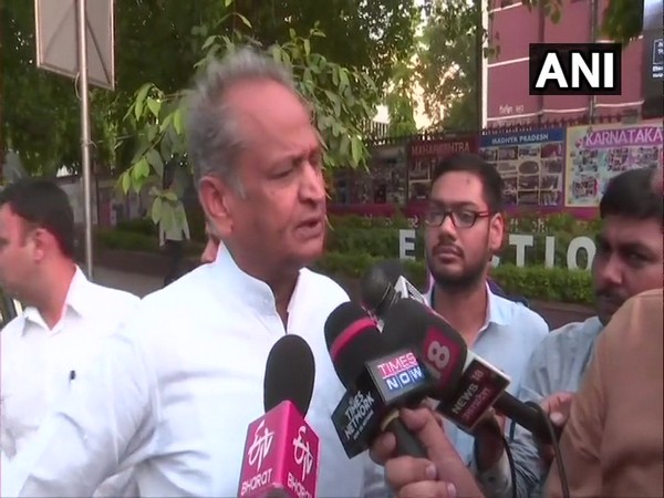 Rajasthan Chief Minister Ashok Gehlot speaking to media persons in New Delhi on Tuesday. Photo/ANI