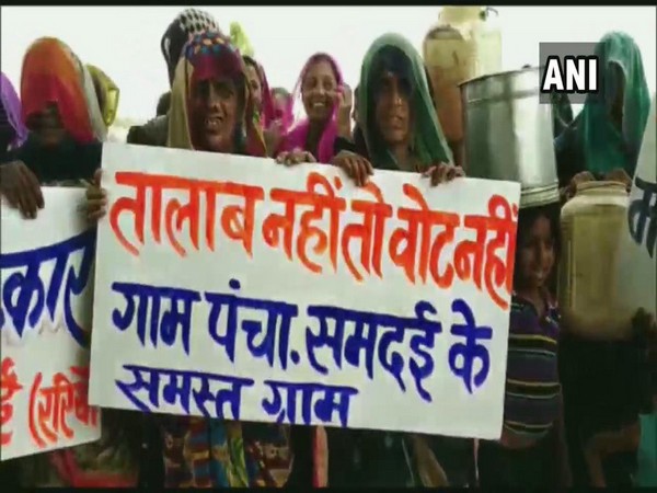 Villagers demonstrating in Samdai village on Saturday. Photo/ANI
