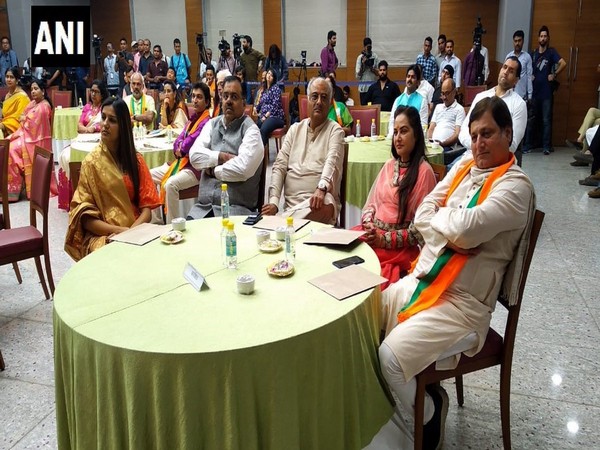 Bollywood and other celebrities at an event organised by the BJP in New Delhi on Sunday. Photo/ANI 